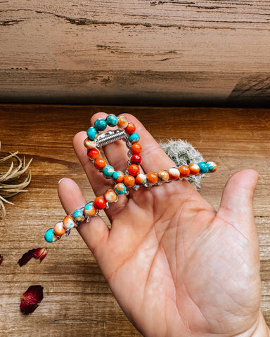 Orange & Turquoise Magnesite Beads Hair Clip