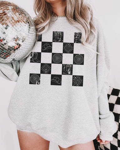 Western Checkered Sweatshirt