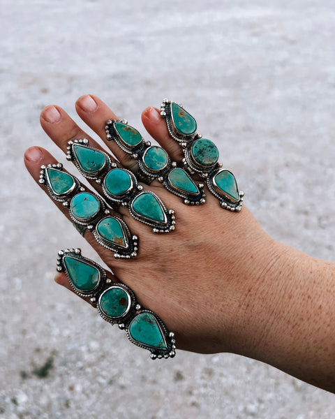 Long Adjustable Turquoise Rings