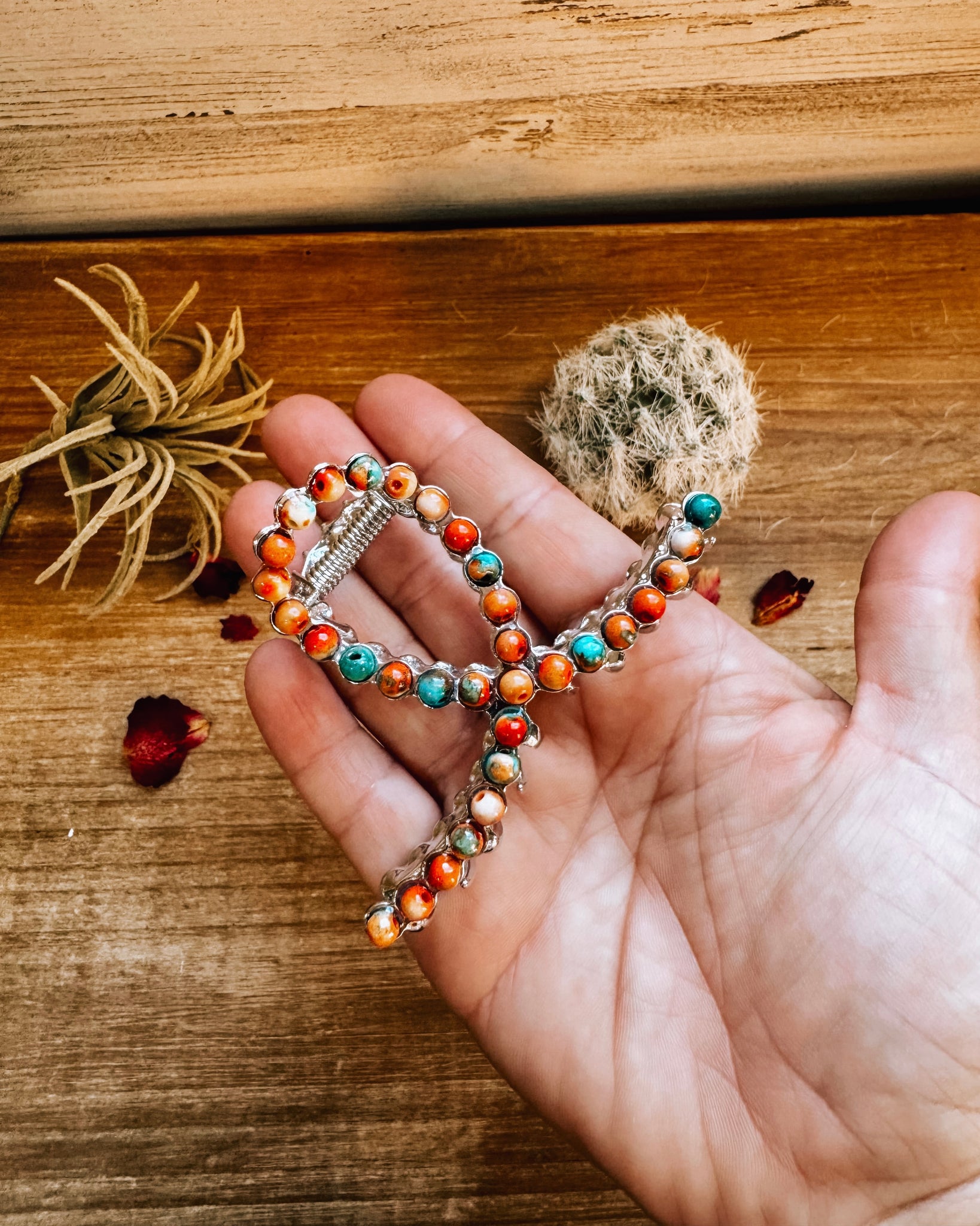 Smaller Orange & Turquoise Magnesite Beads Hair Clip