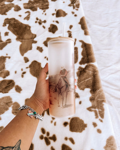 Cowboy Rides Away Frosted Glass Tumbler
