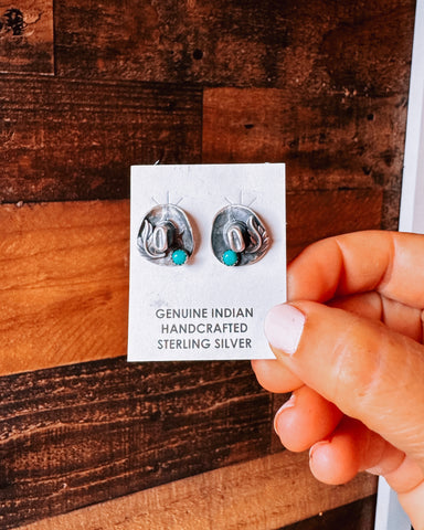 Cowboy Hat Stud Earrings W/ Turquoise