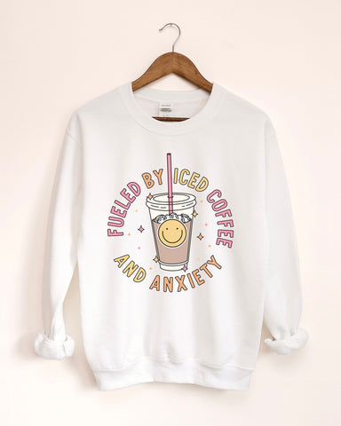 Fueled By Iced Coffee & Anxiety Crewneck or Tee