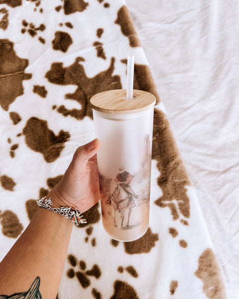 Cowboy Rides Away Frosted Glass Tumbler