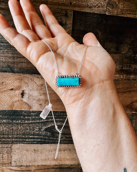 Kingman Turquoise Bar W/ Sterling Chain