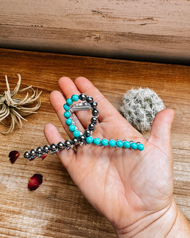 Turquoise & Faux Silver Hair Clip