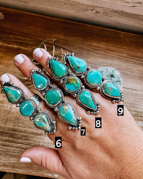 Long Adjustable Turquoise Rings