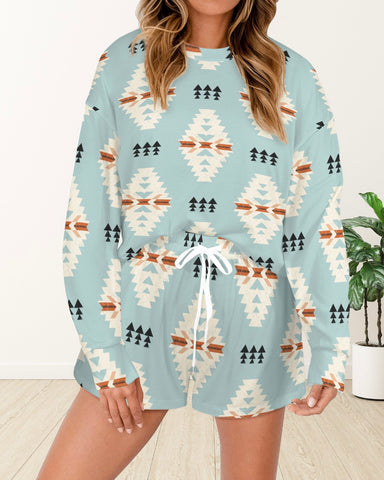 Turquoise Tribal Longsleeve Lounge Set