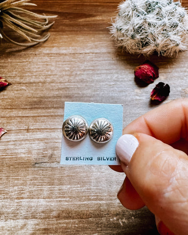 Mini Round Sterling Silver Studs W/ Stamp Details